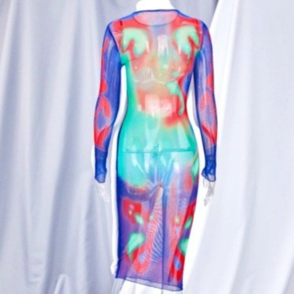 STASIA 3006: Infrared Body 5th Element Mesh Long Sleeve Maxi Dress - Picture 8 of 16